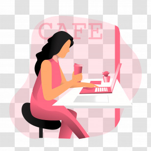 Woman In Cafe - Woman Working In A Cafe Transparent PNG