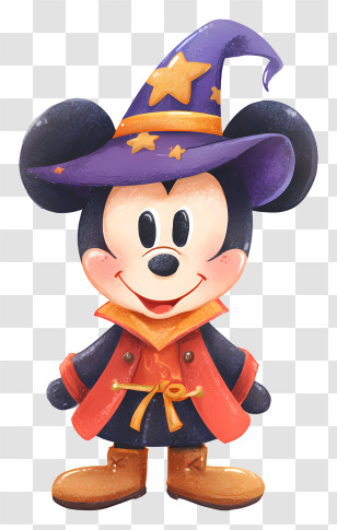 Mickey Mouse In Witch Outfit - Cute Wizard Mouse In Purple Hat Transparent PNG