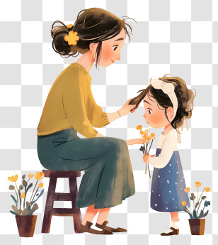 Mother Combing Daughter Hair - Mother And Daughter Bonding Transparent PNG