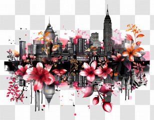 Guwahati City Skyline - Artistic City Skyline With Flowers Transparent PNG