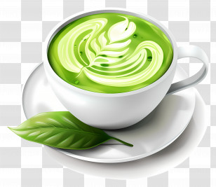 Matcha Green Tea - Fresh Green Matcha Latte With A Leaf Art Transparent PNG
