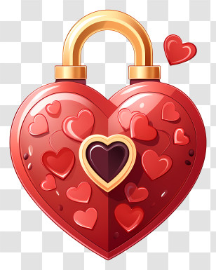 Key - Red Heart-Shaped Lock With Romantic Design Transparent PNG