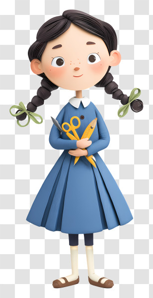 Elementary School Girl - School Girl With Scissors Transparent PNG