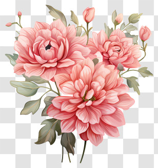 Sketch Style Pink Flower - Pink Peonies Flower Bouquet Illustration Transparent PNG