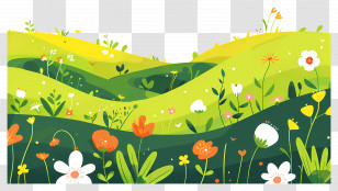 Flower Grass - Colorful Illustrated Meadow With Flowers And Greenery Transparent PNG