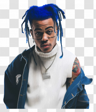 Xxxtentacion - Man With Bold Blue Hair, Tattoos, And Modern Style Transparent PNG