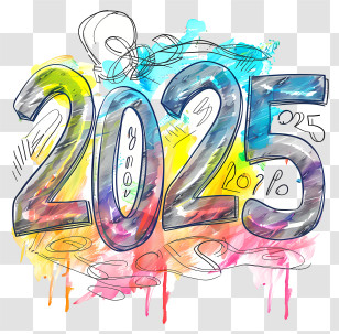 Watercolor Paint - Colorful 2025 New Year Watercolor Illustration Transparent PNG