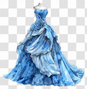 Blue Wedding Dress - Elegant Blue Gown In Watercolor Style Transparent PNG