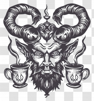 Demon - Mythical Goat Head With Horns And Cups Transparent PNG