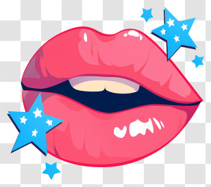 Cartoon Lips - Glossy Pink Lips With Stars Transparent PNG