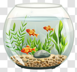 Fish Tank - Fishbowl With Goldfish And Aquatic Plants Transparent PNG