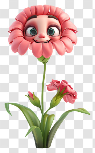 3d Cartoon Flowers - Smiling Pink Flower Cartoon Character Transparent PNG