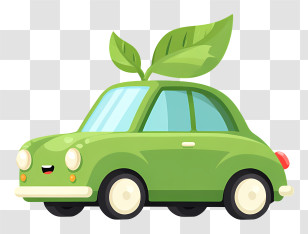 Eco Friendly Car - Green Car With Leaf Cartoon Transparent PNG
