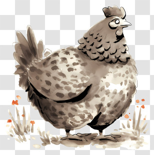 Ink Hen - Brown Spotted Chicken Illustration Transparent PNG