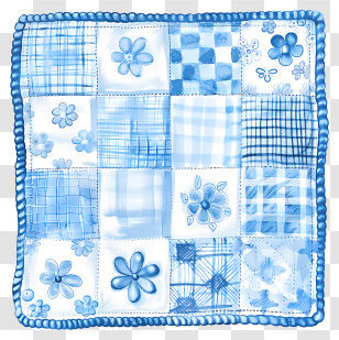 Baby Blanket - Blue Patchwork Quilt With Floral And Checkered Patterns Transparent PNG