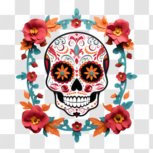 Dia De Muertos - Decorative Sugar Skull With Floral Design For Day Of The Dead Transparent PNG