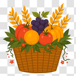 Harvest Basket Arrangement - Harvest Basket With Fruits And Pumpkins Transparent PNG