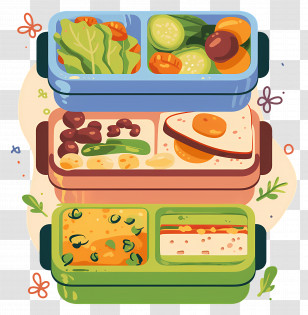 Delicious Food - Stacked Lunchboxes Filled With Food Transparent PNG