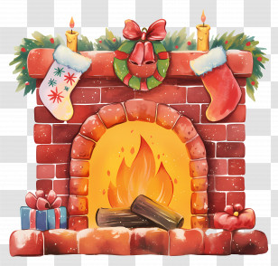 Christmas Fireplace - Festive Fireplace With Stockings And Fire Transparent PNG