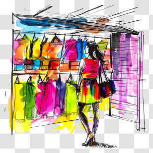 Woman At Fashion Store - Colorful Clothes In A Fashion Store Transparent PNG