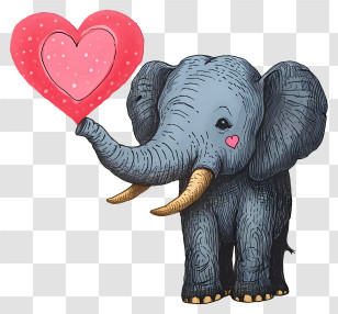 Hand Drawn Valentine Elephant - Adorable Cartoon Elephant Holding A Pink Heart Transparent PNG