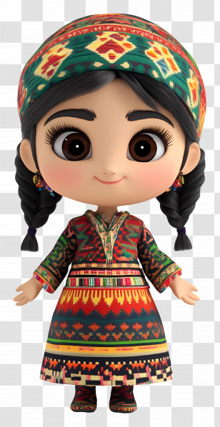 3d Doll - Cartoon Girl In Traditional Dress With Braids Transparent PNG