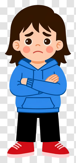 Nervous Boy - Sad Cartoon Child In Blue Hoodie Transparent PNG