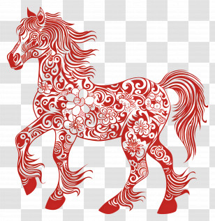 Chinese Zodiacs - Decorative Red Horse With Floral Patterns Transparent PNG
