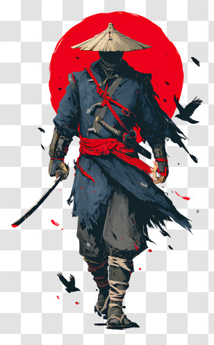 Ghost Of Tsushima - Samurai With Sword And Red Sun Transparent PNG