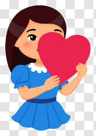 Woman Holding A Heart - Girl Holding A Heart In Blue Dress Transparent PNG