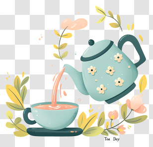 International Tea Day - Floral Teapot And Cup Transparent PNG