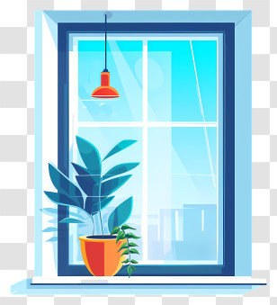 Window - Illustrated Window With Potted Plant Transparent PNG