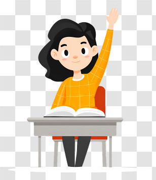 Girl Sitting In Classroom - Girl Raising Hand In Classroom Transparent PNG