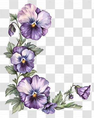 Viola Border - Purple Flowers With Leaves Design Transparent PNG