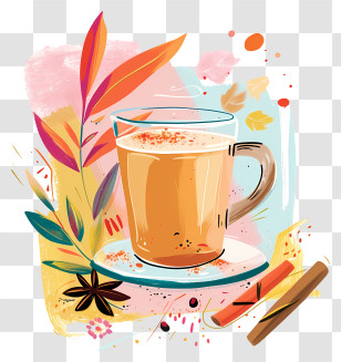 Masala Chai Tea - Colorful Tea Cup With Spices Transparent PNG