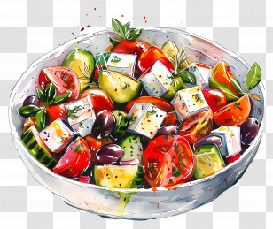 Greek Salad - Illustrated Bowl Of Greek Salad Transparent PNG