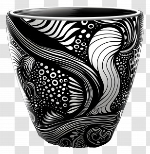Patterned Black Cup - Stylish Black And White Patterned Cup Transparent PNG