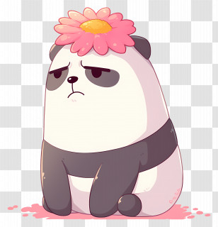 Kawaii Bear - Sad Panda With Flower Transparent PNG