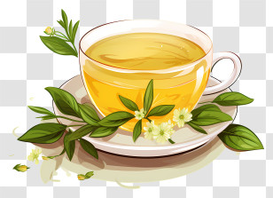 Green Tea - Warm Cup Of Herbal Tea With Flowers Transparent PNG