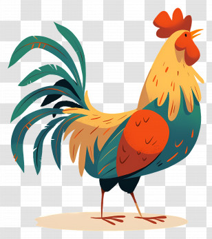 Rooster Crowing - Colorful Illustrated Rooster Transparent PNG