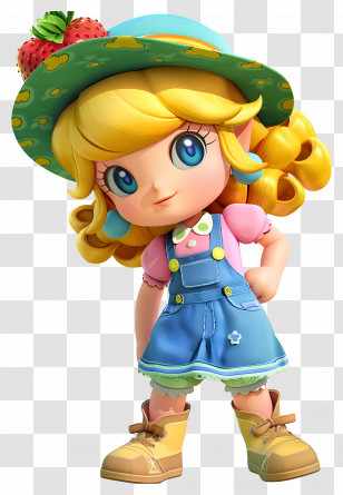 Strawberry Shortcake - Adorable Cartoon Girl In Overalls And Straw Hat Transparent PNG