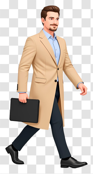 Businessman Walking - Man In Beige Coat Carrying Briefcase Transparent PNG