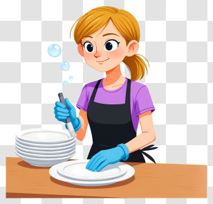 Housewife - Woman Washing Dishes With Bubbles Transparent PNG