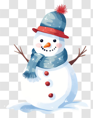 Snowman - Playful Snowman With Blue Scarf And Red Hat Transparent PNG