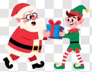 Santa With Christmas Gifts - Santa Giving A Gift To Elf Transparent PNG