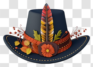 Black Hat - Navy Blue Hat With Feathers And Fall DÃ©cor Transparent PNG