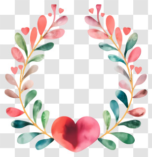 Cartoon - Heart With Decorative Foliage Wreath Transparent PNG