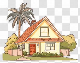 House - Small Cottage With Palm Tree Illustration Transparent PNG