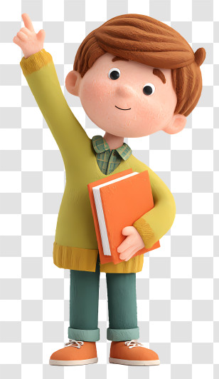 Boy Raising Hand - Boy Waving With Book In Hand Transparent PNG