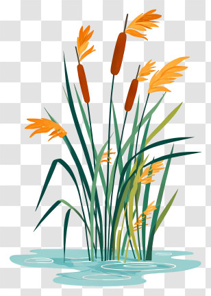 Tall Green Reeds - Cattails And Marsh Reeds Illustration Transparent PNG